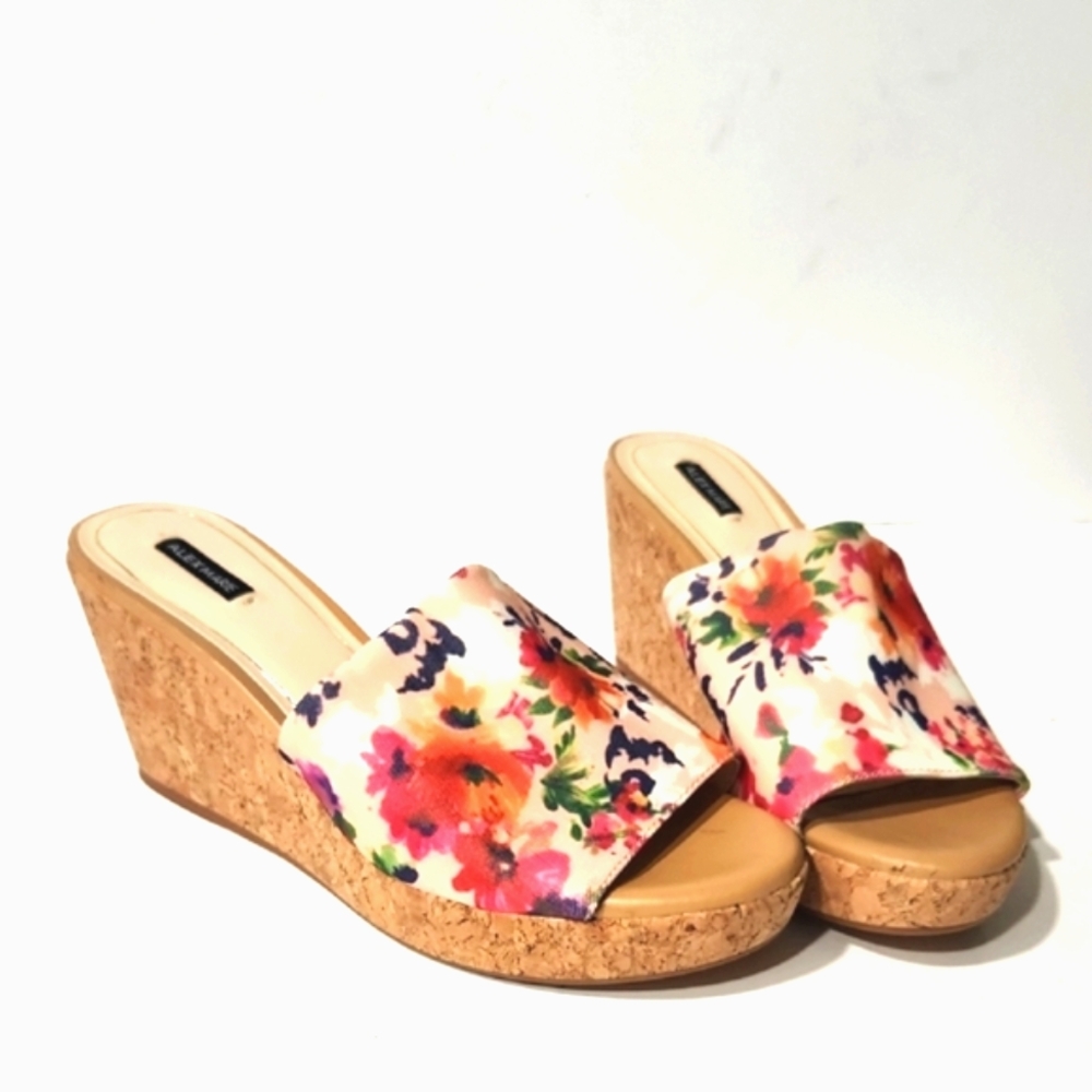 NEW Alex Marie Kloey Floral Cork Slide On Wedge Sandals Size 8M